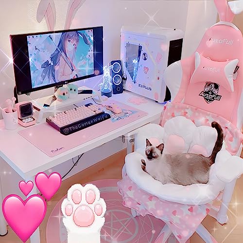 Ditucu Cat Paw Cushion Kawaii Chair Cushions 27.5 x 23.6 inch Cute Stuff Seat Pad Comfy Lazy Sofa Office Floor Pillow for Gaming Chairs Room Decor White