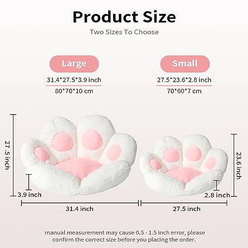 Ditucu Cat Paw Cushion Kawaii Chair Cushions 27.5 x 23.6 inch Cute Stuff Seat Pad Comfy Lazy Sofa Office Floor Pillow for Gaming Chairs Room Decor White