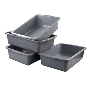 Zopnny Pack of 4 Plastic Bus Tub, Large Commercial Utility Bus Boxes Set, 35 L, Grey