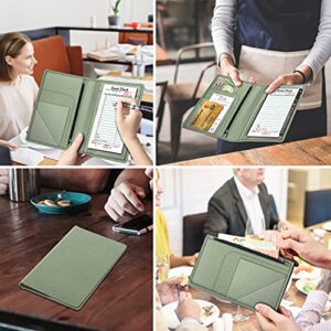 Fintie Server Book Organizer with Zipper Pocket, PU Leather Restaurant Guest Check Presenters Card Holder for Waitress, Waiter, Bartender (Sage Green)