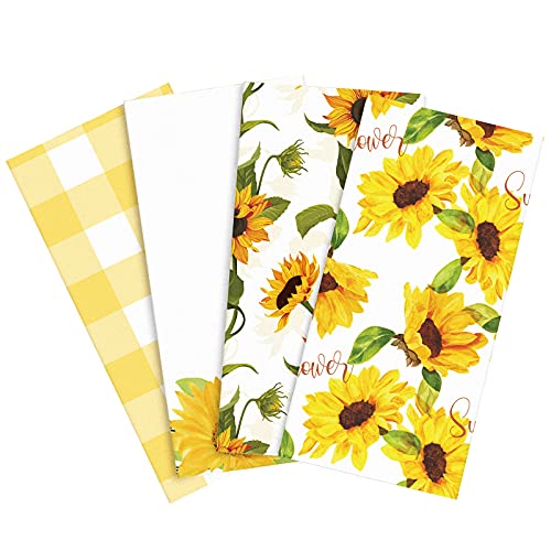 RUODON 4 Pack Sunny Sunflower Dish Towels Fast Drying Baking Kitchen Towels Tea Towels for Daily Kitchen Home Cleaning, 22.5 x 16 Inches