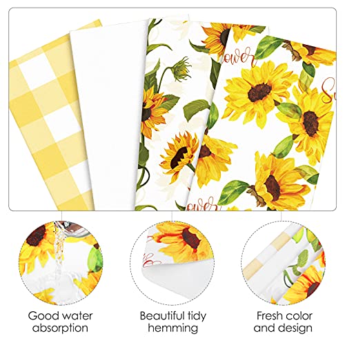 RUODON 4 Pack Sunny Sunflower Dish Towels Fast Drying Baking Kitchen Towels Tea Towels for Daily Kitchen Home Cleaning, 22.5 x 16 Inches