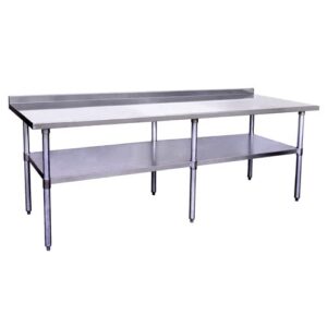 kratos stainless steel kitchen prep table 96"x30" with backsplash and undershelf, nsf worktable for restaurants - 18ga/430ss