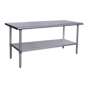 kratos stainless steel kitchen prep table 72"x30" with undershelf, nsf worktable for restaurants - 16ga/430ss