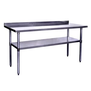 kratos stainless steel kitchen prep table 72"x30" with backsplash and undershelf, nsf worktable for restaurants - 18ga/430ss