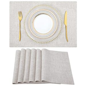 homing neutral beige cloth placemats set of 6 – cotton linen blend washable farmhouse dining table mats for indoors & outdoors, easy to clean, 13 x 19 inch