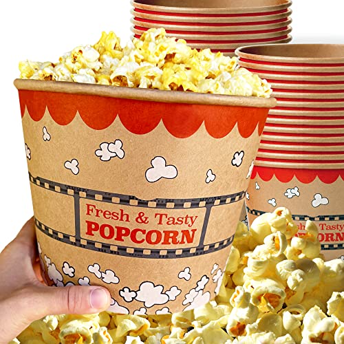 CUSINIUM [85 oz] 25-pack Kraft Popcorn Buckets - Large Popcorn Tubs