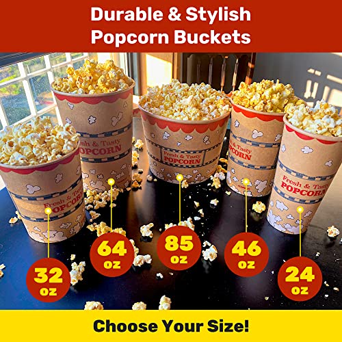 CUSINIUM [85 oz] 25-pack Kraft Popcorn Buckets - Large Popcorn Tubs