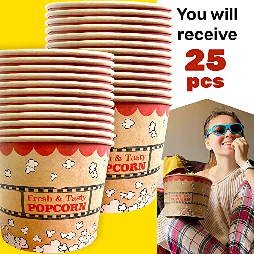 CUSINIUM [85 oz] 25-pack Kraft Popcorn Buckets - Large Popcorn Tubs