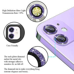 JOLOJO Bling Camera Lens Protector Compatible for iPhone 12(6.1")/12 Mini(5.4")/11(6.1") Ultra Thin/Clear Full Cover Metal Giltter Ring Anti-Scratch Tempered Glass Screen Protector - Purple Diamond