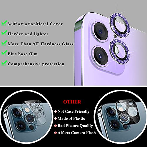 JOLOJO Bling Camera Lens Protector Compatible for iPhone 12(6.1")/12 Mini(5.4")/11(6.1") Ultra Thin/Clear Full Cover Metal Giltter Ring Anti-Scratch Tempered Glass Screen Protector - Purple Diamond