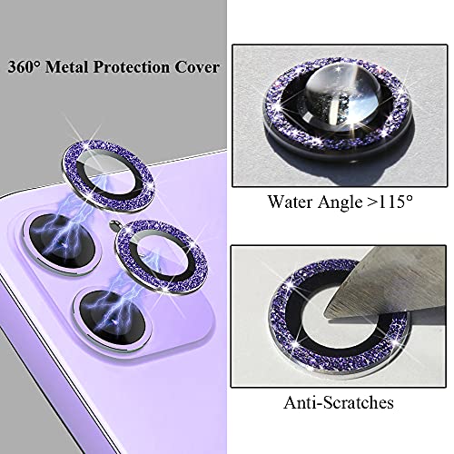 JOLOJO Bling Camera Lens Protector Compatible for iPhone 12(6.1")/12 Mini(5.4")/11(6.1") Ultra Thin/Clear Full Cover Metal Giltter Ring Anti-Scratch Tempered Glass Screen Protector - Purple Diamond