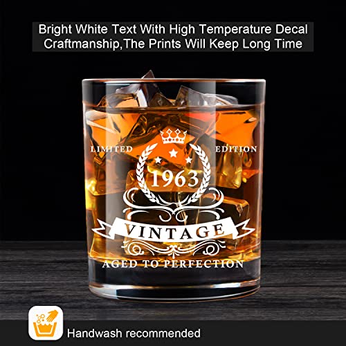 LIGHTEN LIFE 60th Birthday Gifts for Men 12 oz,1963 Whiskey Glass in Valued Wooden Box,Whiskey Bourbon Glass for 60 Years Old Dad,Husband,Friend,60th Bday Gift Ideas,60th Birthday Decorations for Men