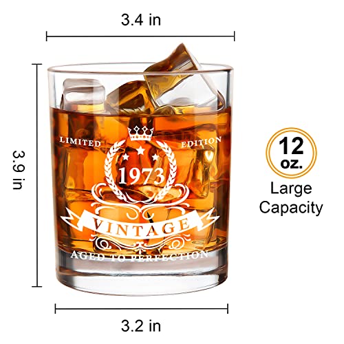 LIGHTEN LIFE 50th Birthday Gifts for Men,1973 Whiskey Glass in Valued Wooden Box,Whiskey Bourbon Glass for 50 Years Old Dad,Husband,Friend,50th Birthday Decorations for Men,12oz Old Fashioned Glass