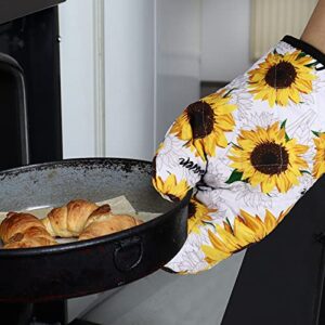 RUODON 5 Pack Yellow Sunflower Dish Towels Oven Mitts and Potholders Gloves-Oven Mitts Sunflower Dish Cloths Linen Set for Home Cleaning Daily Kitchen