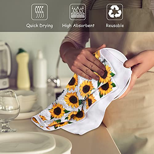 RUODON 5 Pack Yellow Sunflower Dish Towels Oven Mitts and Potholders Gloves-Oven Mitts Sunflower Dish Cloths Linen Set for Home Cleaning Daily Kitchen