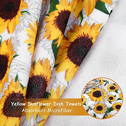 RUODON 5 Pack Yellow Sunflower Dish Towels Oven Mitts and Potholders Gloves-Oven Mitts Sunflower Dish Cloths Linen Set for Home Cleaning Daily Kitchen