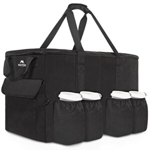 food delivery bag xxl - 23x14x15 inches, water resistant large insulated hot bags for delivery with cup holders, durable pizza warmer carrying case - catering bag for food deliveries, cooler bag black