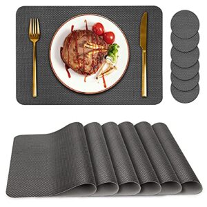 placemats set of 6, placemat with coasters heat stain scratch resistant non-slip waterproof oil-proof washable wipeable outdoor indoor for dining patio table kitchen decor and kids，（grey 6）