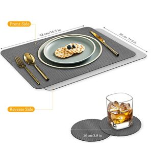 Placemats Set of 6, Placemat with Coasters Heat Stain Scratch Resistant Non-Slip Waterproof Oil-Proof Washable Wipeable Outdoor Indoor for Dining Patio Table Kitchen Decor and Kids，（Grey 6）