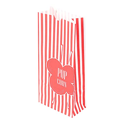 Restaurantware Bag Tek 1 Ounce Popcorn Bags, 100 Disposable Paper Popcorn Bags - Greaseproof, Striped, Red Paper Concession Popcorn Bags, For Movie Nights, Theaters, Carnivals, & More