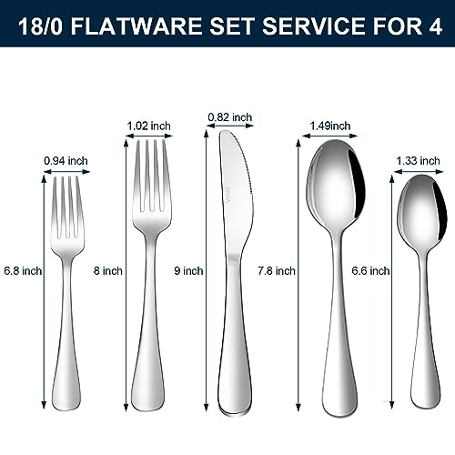 VIVANI 20 Piece Silverware Set Service for 4, Premium Stainless Steel Flatware Set, Superior Dishwasher Safe Cutlery Set, Utensil Sets, Spoons and Forks Set for Home Kitchen (V002)