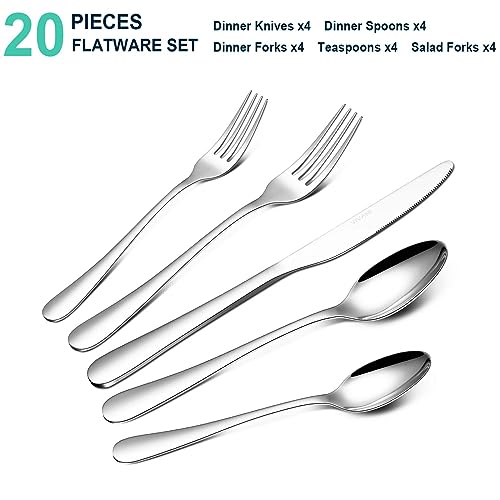 VIVANI 20 Piece Silverware Set Service for 4, Premium Stainless Steel Flatware Set, Superior Dishwasher Safe Cutlery Set, Utensil Sets, Spoons and Forks Set for Home Kitchen (V002)