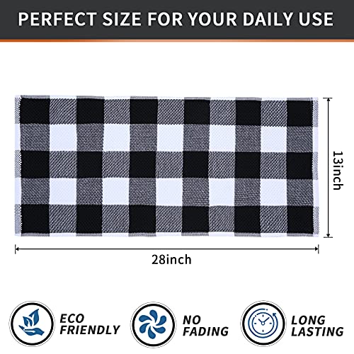 Mordimy 100% Cotton Waffle Weave Kitchen Towels, 13 x 28 Inches, Super Soft and Absorbent Buffalo Check Dish Towels for Drying Dishes, 4-Pack, Black & White