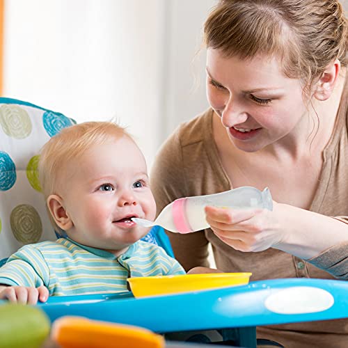 Nuanchu Baby Food Feeder Silicone Squeeze Feeding Spoon Toddler Food Feeder Dispensing Spoon Suction Cup Design Feeder (Pink)