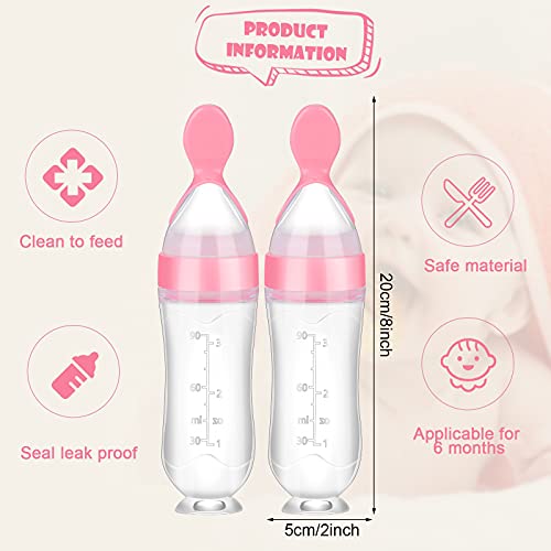 Nuanchu Baby Food Feeder Silicone Squeeze Feeding Spoon Toddler Food Feeder Dispensing Spoon Suction Cup Design Feeder (Pink)