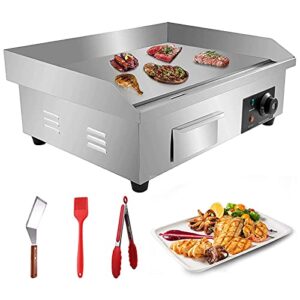 110v 3000w 22" commercial electric countertop griddle stainless steel bbq flat top grill hot plate, adjustable thermostatic control 122°f-572°f, stainless steel restaurant grill for kitchen