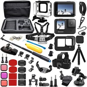 bmuupy accessories kit for gopro hero 11 10 9 black accessory bundle waterproof housing case filter silicone protector lens screen tempered glass head chest strap mount set for gopro11 gopro10 hero11