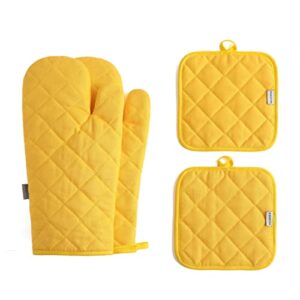 m miaoyan oven mitts and pot holders 4 pcs set,high heat resistant 500 degree extra thicken long kitchen cotton oven glove for cooking (12 inch,yellow)