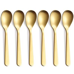 fullyware matte gold demitasse espresso spoons, stainless steel satin finish coffee spoons, mini teaspoons, sugar spoons, 4.7-inch, set of 6