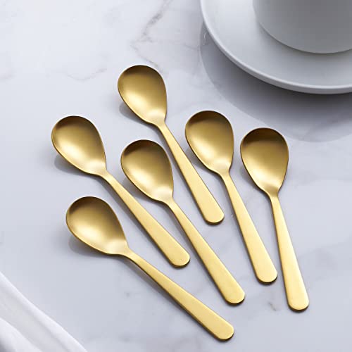 FULLYWARE Matte Gold Demitasse Espresso Spoons, Stainless Steel Satin Finish Coffee Spoons, Mini Teaspoons, Sugar Spoons, 4.7-inch, Set of 6