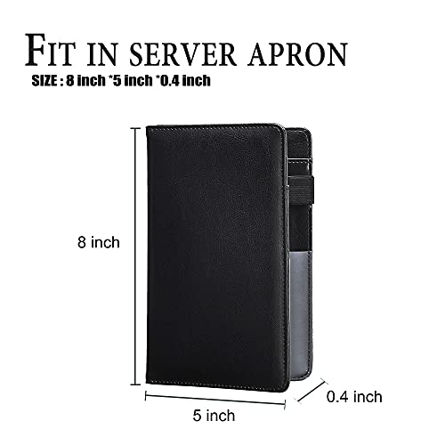 Black Server Books For Waitress/Waiter Book with Zipper Money Pocket,Cute Waitress Books Organizer Accessories Fit Server Aprons Note Pads (Black)