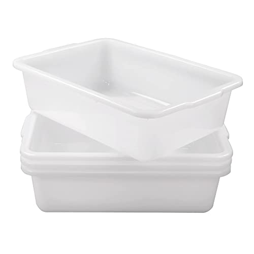 Afromy 4 Packs 35 L Large Bus Tub, Plastic Commercial Utility Bus Boxes Set, White