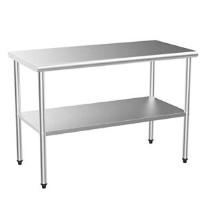 rovsun 48'' x 24'' stainless steel table for prep & work,commercial worktables & workstations,heavy duty metal table with adjustable undershelf for kitchen, restaurant,home,hotel,outdoor