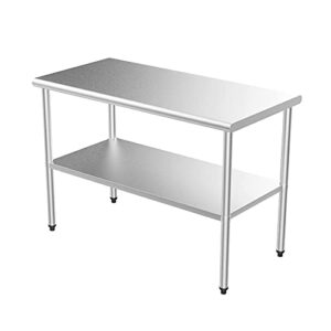 ROVSUN 48'' x 24'' Stainless Steel Table for Prep & Work,Commercial Worktables & Workstations,Heavy Duty Metal Table with Adjustable UnderShelf for Kitchen, Restaurant,Home,Hotel,Outdoor