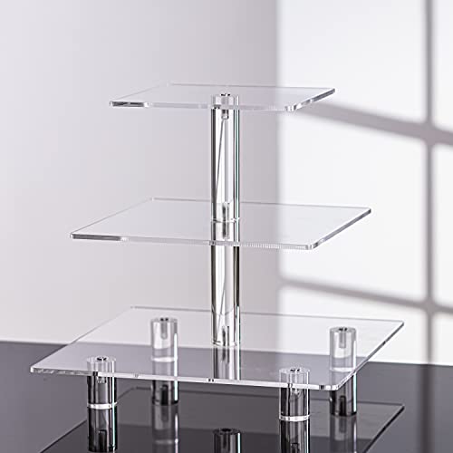 Jusalpha® 3 Tier Strong Acrylic Square Cupcake Stand, Dessert Display Tower (Clear, 1)