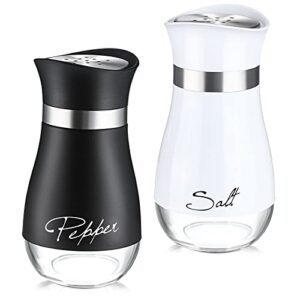 2 pieces salt and pepper shakers set, spice dispenser with stainless steel lid pour holes glass refillable pepper shaker seasoning cans for home, restaurant, canteen (black, white)