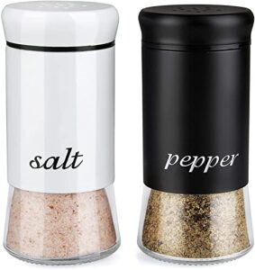salt and pepper shakers set, salt shaker with clear glass bottom, 5 oz salt and pepper set for cooking table rv bbq, black and white kitchen decor and accessories