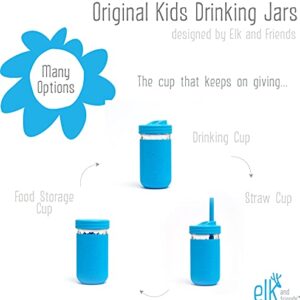 Elk and Friends Smoothie Cups For Kids & Toddler | The Original Glass Mason Jars 12 oz with Silicone Sleeves & Straws |Spill Proof|