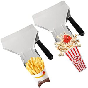 2 pack popcorn scoop stainless steel french fry scooper scoop quick fill popcorn for popcorn machine, speed hand scoop commercial fry bagger scooper for french fries, snacks, ice, dried nuts