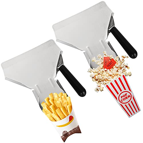 2 Pack Popcorn Scoop Stainless Steel French Fry Scooper Scoop Quick Fill Popcorn for Popcorn Machine, Speed Hand Scoop Commercial Fry Bagger Scooper for French Fries, Snacks, Ice, Dried Nuts