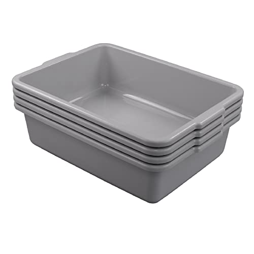 Ramddy 4-Pack Plastic Commercial Bus Tubs, Utility Bus Box/Tote, Gray, 22 Quart