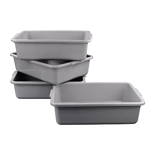 Ramddy 4-Pack Plastic Commercial Bus Tubs, Utility Bus Box/Tote, Gray, 22 Quart