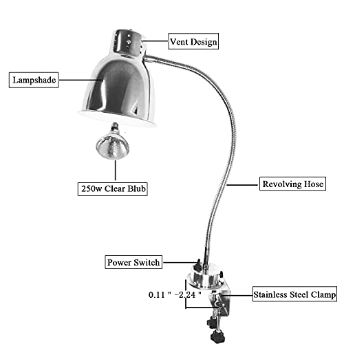KOUWO Single Bulb Food Heat Lamp with Clamp Food Warmer Infrared Warming Light for Food Restaurant Catering Kitchen Carving Station Event