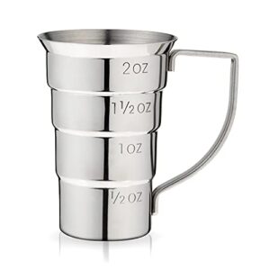 viski stepped jigger with handle, 4 markings, measuring cup for cocktail recipes, 0.5 oz, 1 oz, 1.5 oz, & 2 oz, stainless steel, set of 1, silver