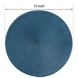 FunWheat Round Braided Placemats Set of 6 Table Mats for Dining Tables Woven Washable Non-Slip Place mats 15 inch (Blue, 6pcs)